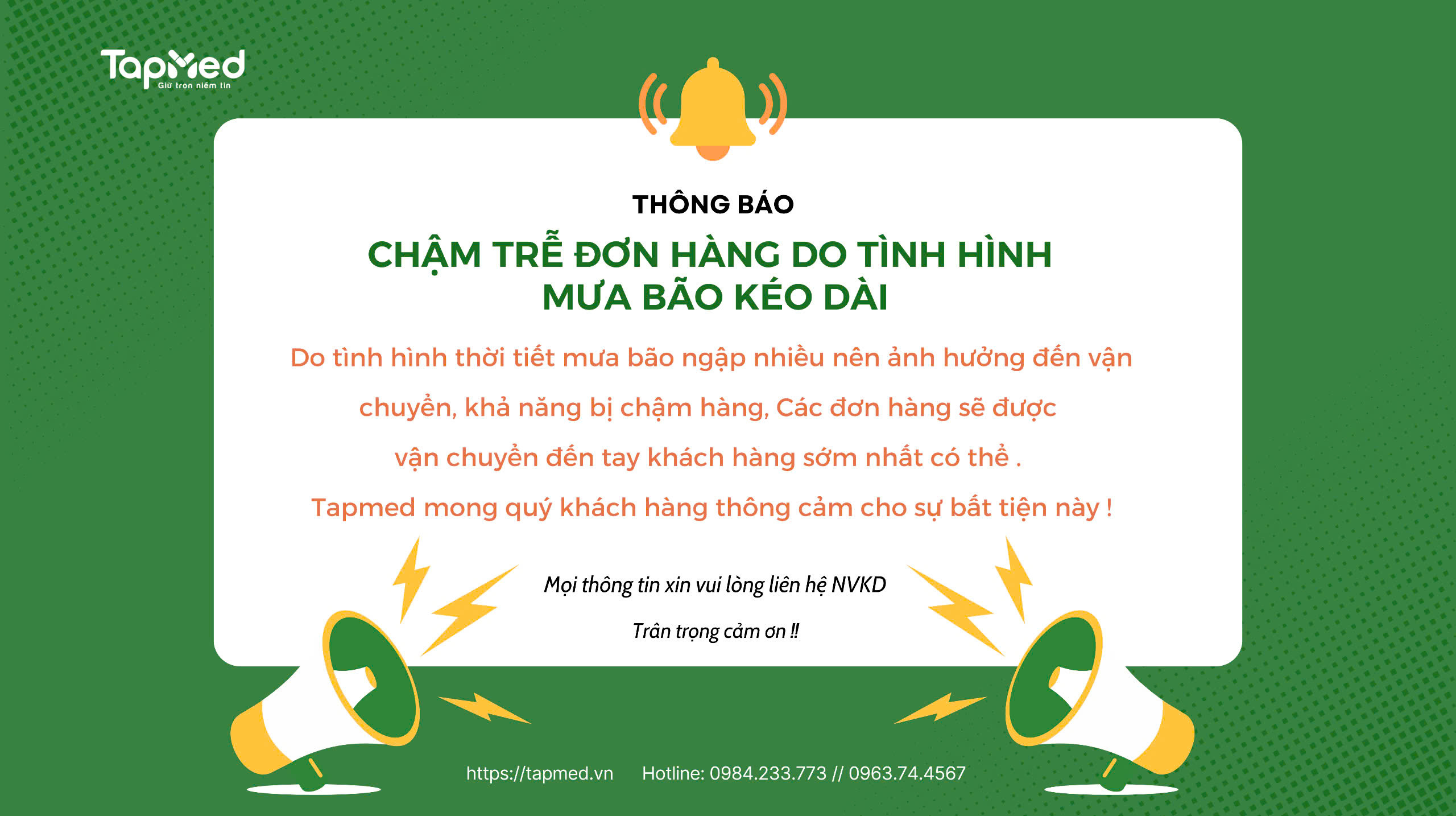 🌧️ CHẬM TRỄ ĐƠN HÀNG DO TÌNH HÌNH MƯA BÃO KÉO DÀI 🌧️